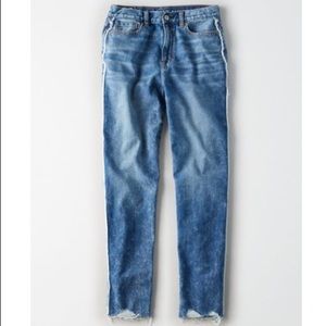 AE mom Jean with distressed bottoms and side details